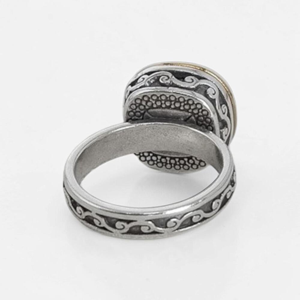 Brighton Venusian Two-Tone Bezel Set Crystal Statement Ring Scrollwork Size 7 - Picture 5 of 6